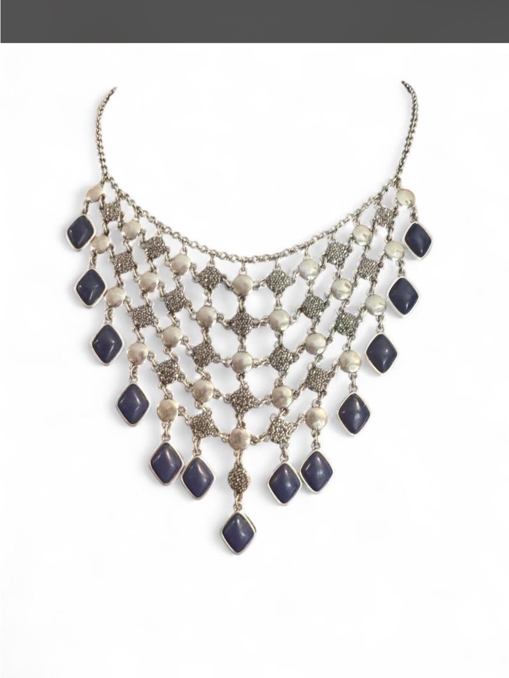 Lucky Brand Silver-Tone Necklace with Navy Blue Stones - Women Jewelry